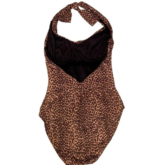 MIRACLE SUIT Women Swimsuit One piece Leopard High Leg Halter Underwire Sz 10 - Picture 2 of 7